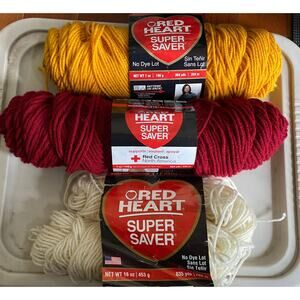 Red Heart Super Saver Yarn Lot (3) Aran Burgundy Gold Knitting Crochet Sewing